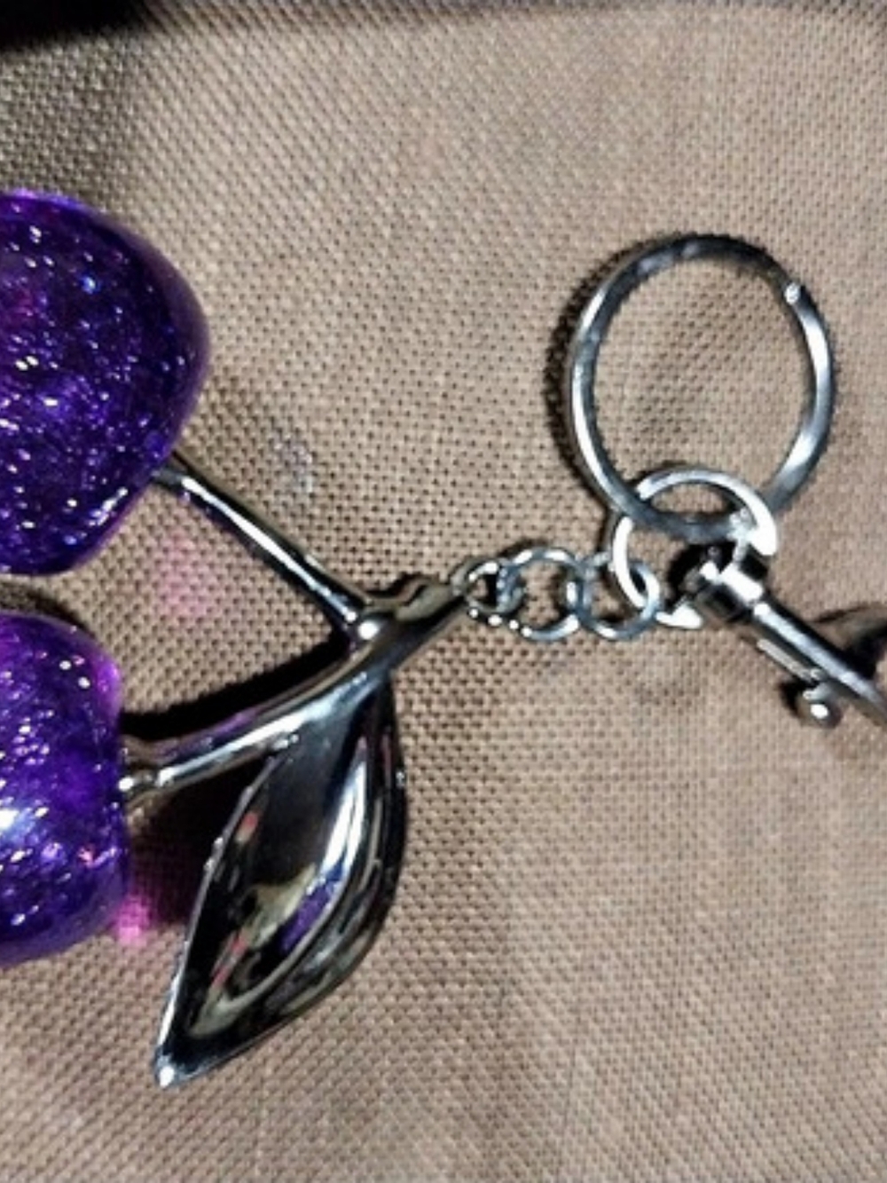 Cherry Bag Charm/Keychain Purple Large Size Cherries Silver Hardware New